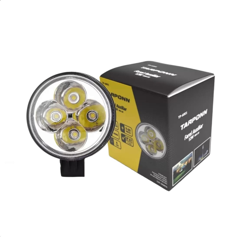 Farol Auxiliar Redondo 4 Leds 12w 6000k Tarponn