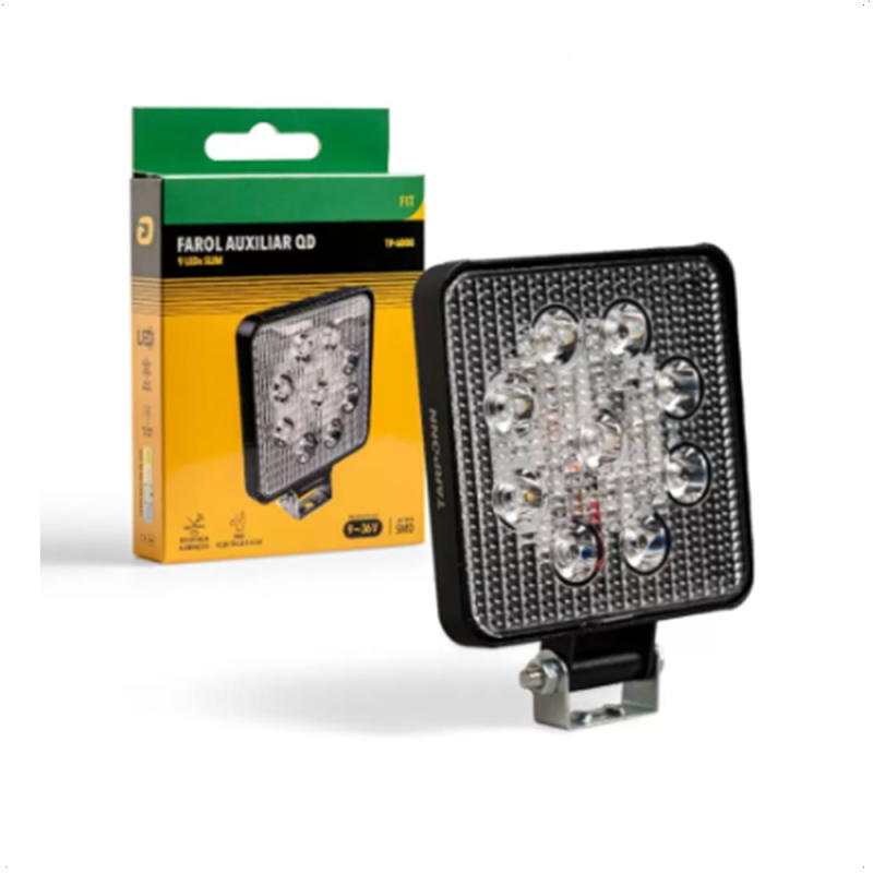 Farol Auxiliar Quadrado 9 Leds Slim Fit 12/24v 6000k Tarponn