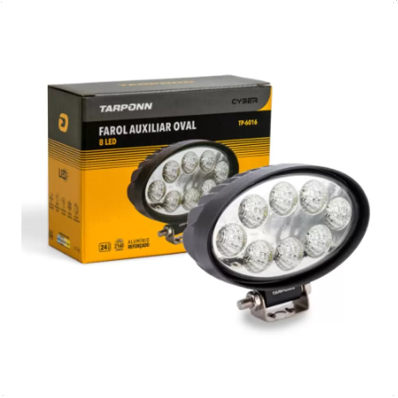 Farol Auxiliar Oval 8 Leds 24w 6000k Tarponn