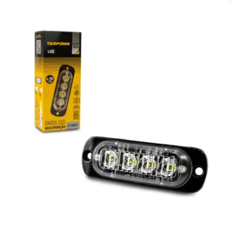 Farol Multifuncao Cyber 4 Leds + 16 Strobe 12v 6000k Tarponn